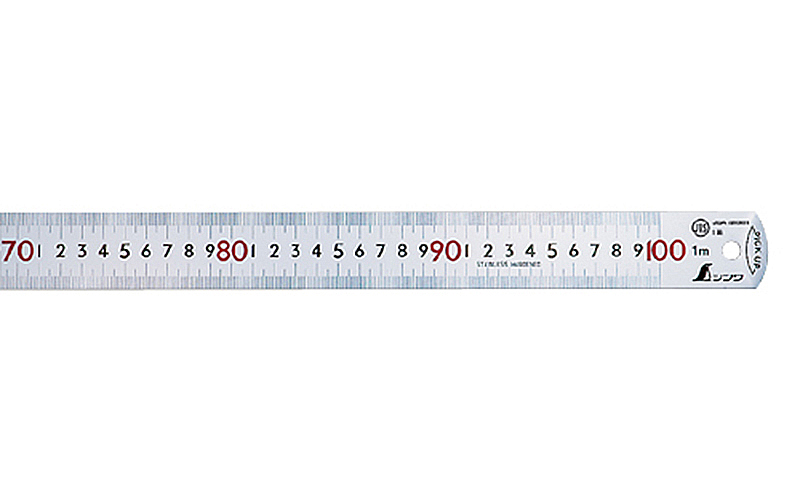 シンワ測定 ピックアップスケール  シルバー１ｍ㎝表示上下１㎜ピッチ赤数字入ＪＩＳ 