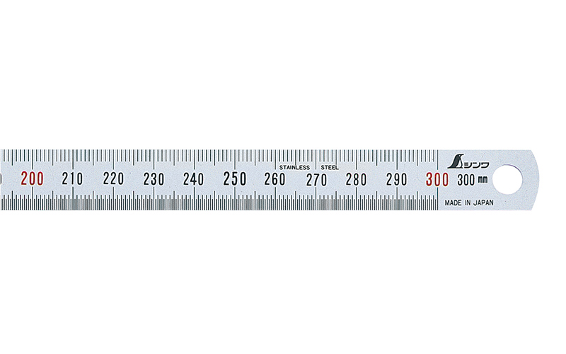 シンワ測定 細巾直尺  シルバー  ３０㎝  赤数字入 